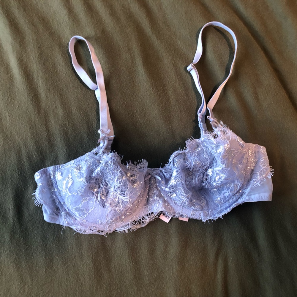 Periwinkle bra with silver thread